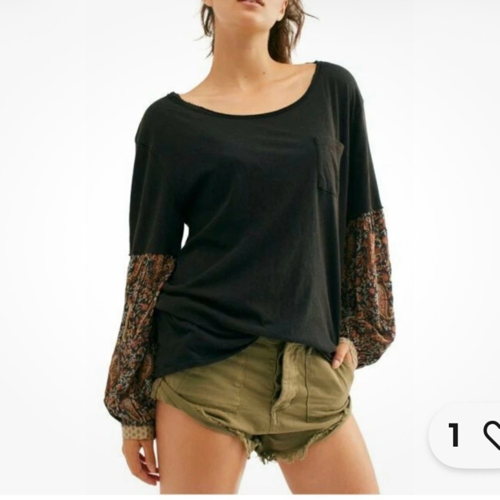 We The Free ~ Free People Jade Paisley Top Size Large Long Sleeve